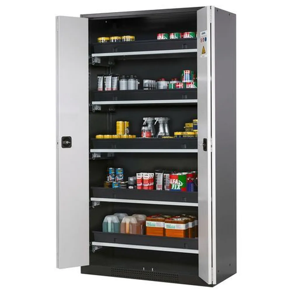 asecos® - asecos Chemikalienschrank Systema-T CS-105F, Korpus anthrazit, Falttüren grau, 5 Tablarauszüge