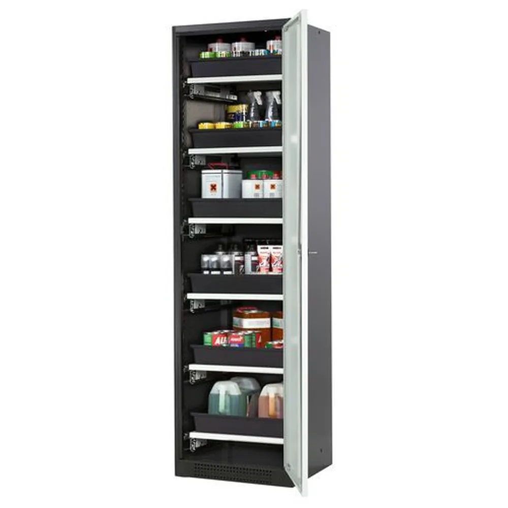 asecos® - asecos Chemikalienschrank Systema-T CS-56R, Korpus anthrazit, Flügeltüren grau, 6 Tablarauszüge