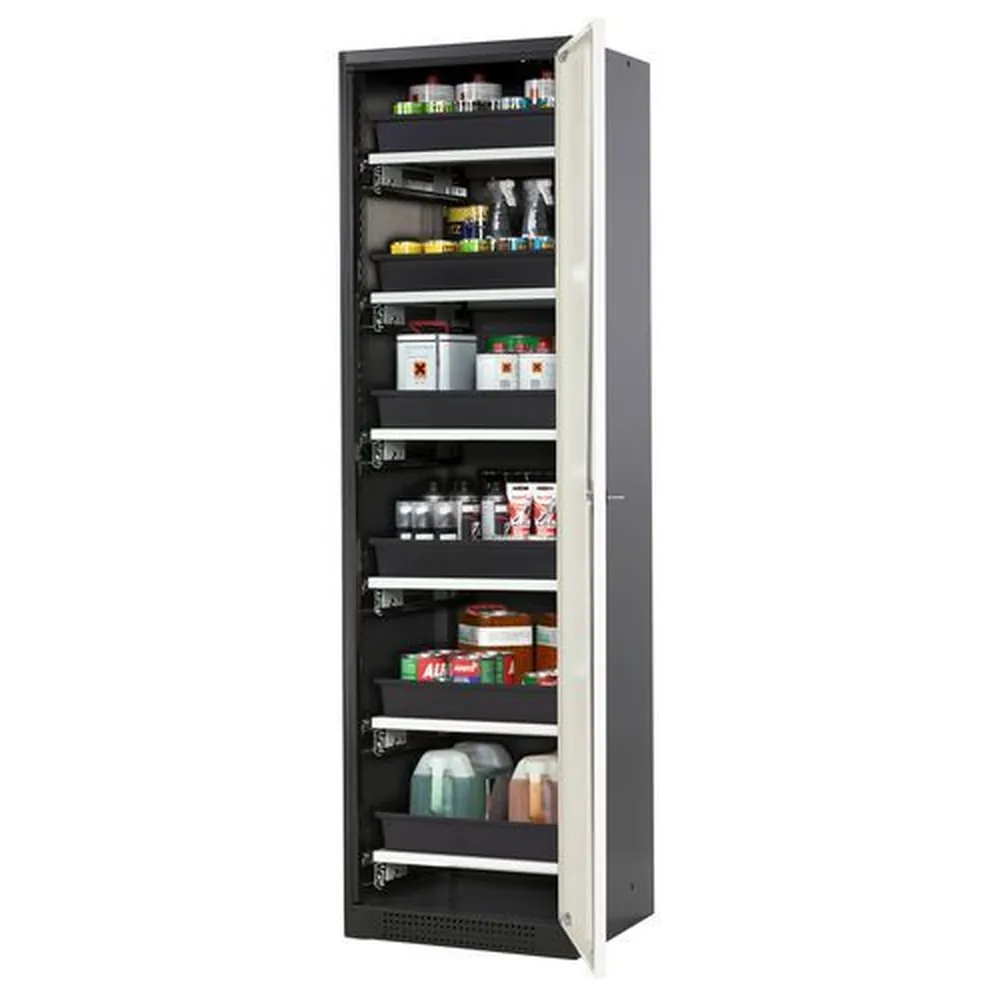 asecos® - asecos Chemikalienschrank Systema-T CS-56R, Korpus anthrazit, Flügeltüren weiß, 6 Tablarauszüge