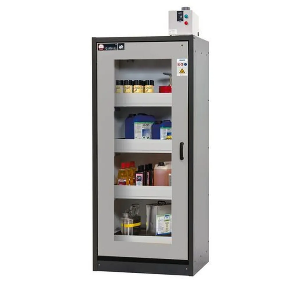 asecos® - asecos Gefahrstoffschrank Basis-Line, 4 Auszugswannen, Glastür, anthrazit/grau Typ 30-94,