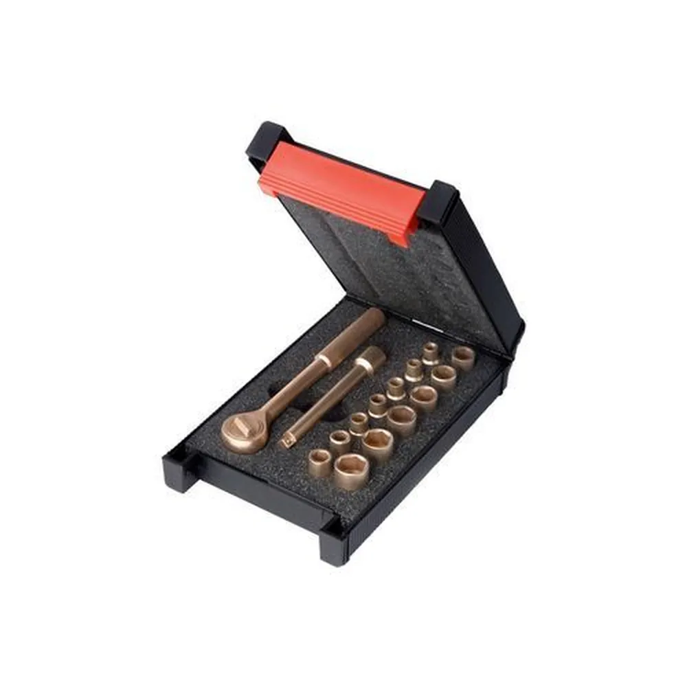 NOBRAND - Knarrenkasten 1/4", 16-teilig, 4-14 mm, Kupfer-Beryllium, funkenfrei, für Ex-Zonen