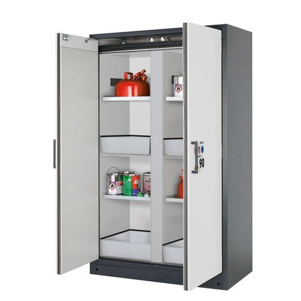 asecos® - asecos Feuerbeständiger Gefahrstoffschrank Select, Mittelwand, mit Einlegeböden, Bodenwannen, weiß