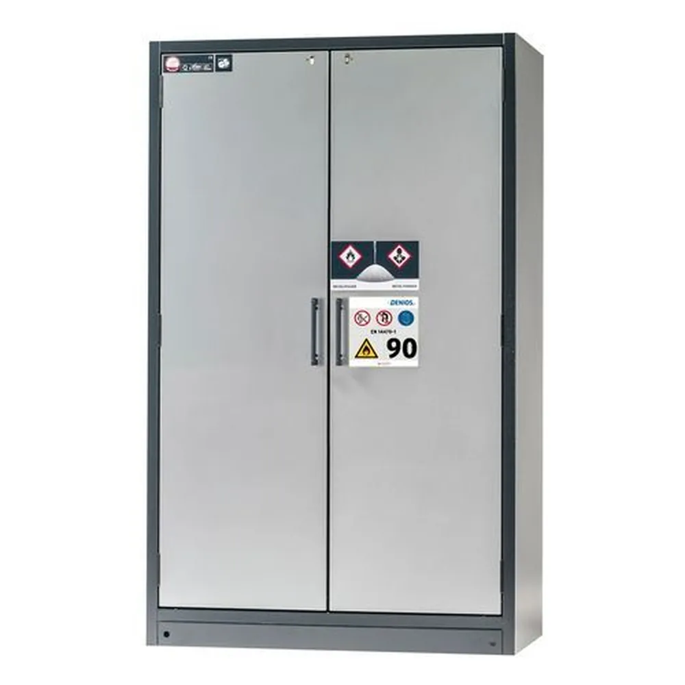 asecos® - asecos Feuerbeständiger Gefahrstoffschrank Select-MP, 4 Gitterroste und Bodenwanne, Türen silber