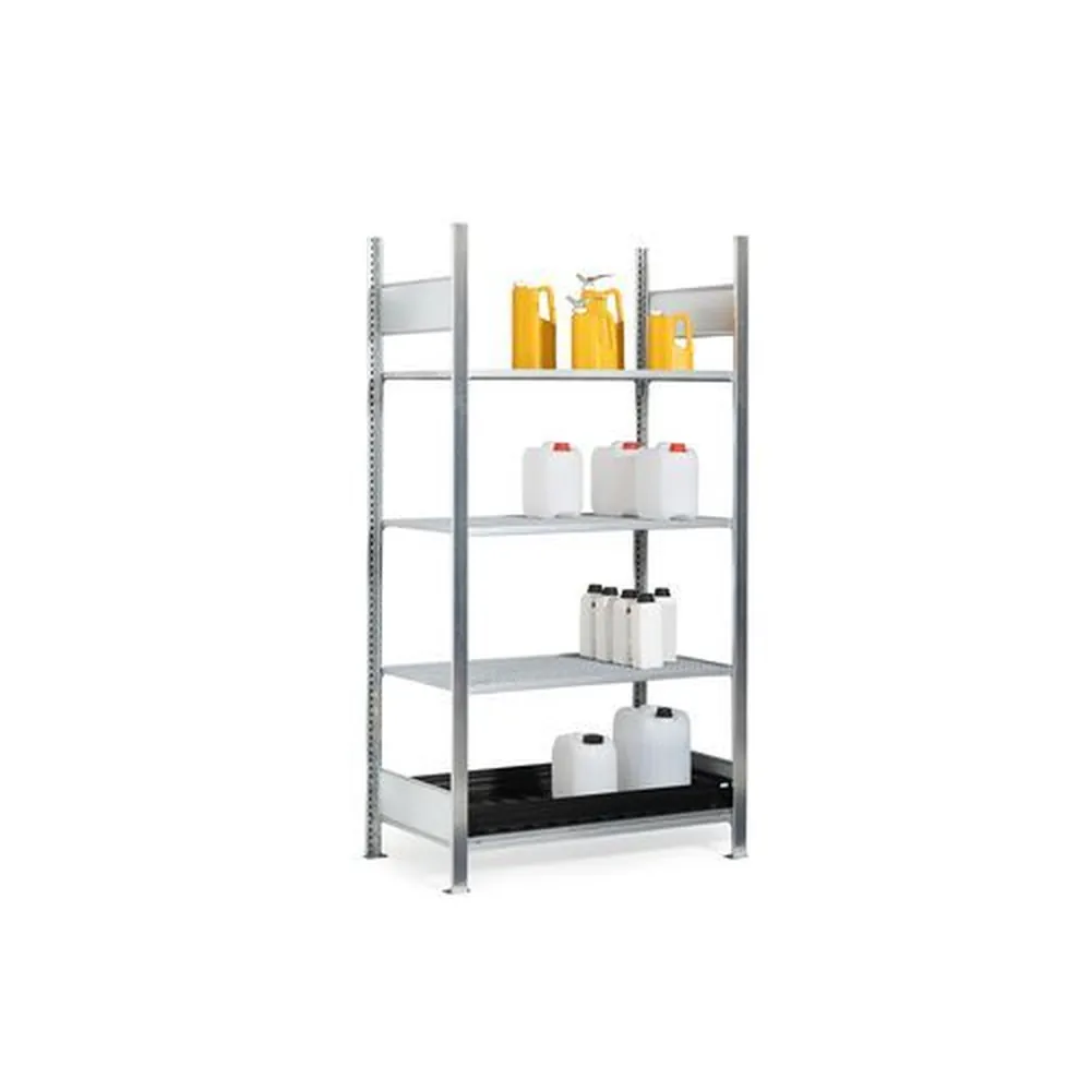 NOBRAND - Gefahrstoff-Kleingebinderegal, Grundfeld, 3 Gitterrosten, PE-Auffangwanne, 1060 x 437 x 2000 mm