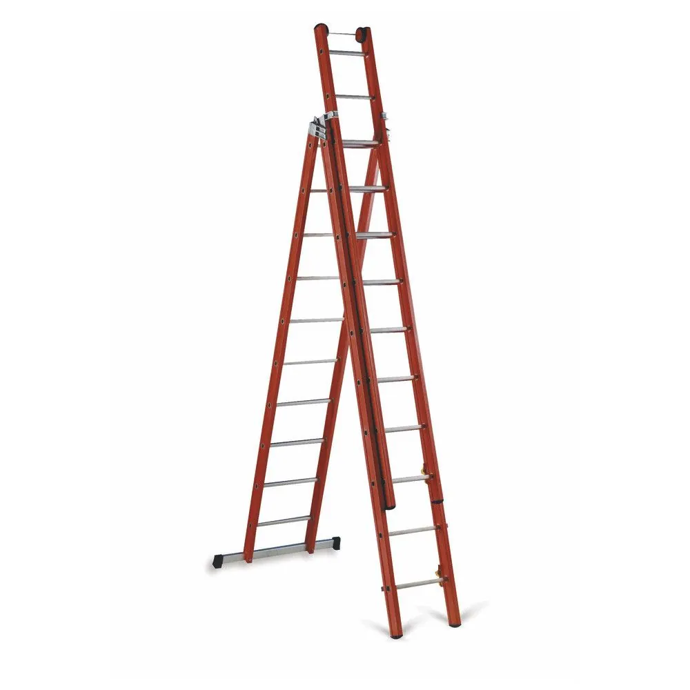 cimco® - 3-teilige Sprossen-Steh- und Schiebeleiter, Sprossenanzahl 3 x 14, 43kg