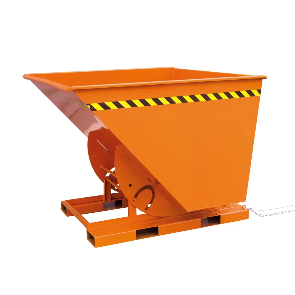 Eichinger® - Kippbehälter in hoher Bauhöhe, quer zur und in Fahrtrichtung kippbar, 1000 kg, 1000 Liter, reinorange