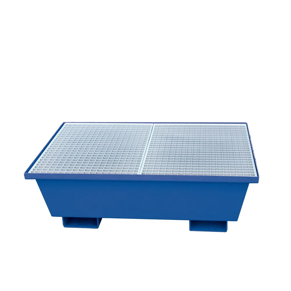 Eichinger® - Auffangwanne mit konischen Seitenwänden, mit Gitterrost, 4 x Fässer, enzianblau