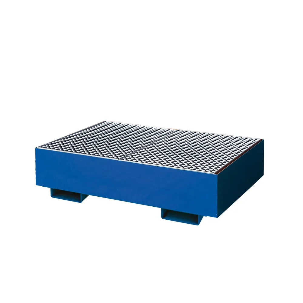 Eichinger® - Auffangwanne mit geraden Seitenwänden, mit Gitterrost, 2 x Fässer, enzianblau