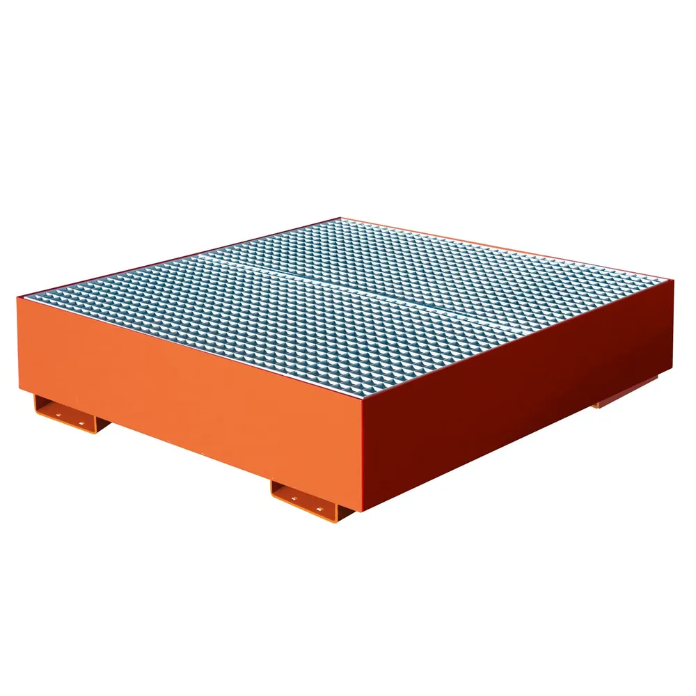 Eichinger® - Auffangwanne mit geraden Seitenwänden, mit Gitterrost, 4 x Fässer, reinorange