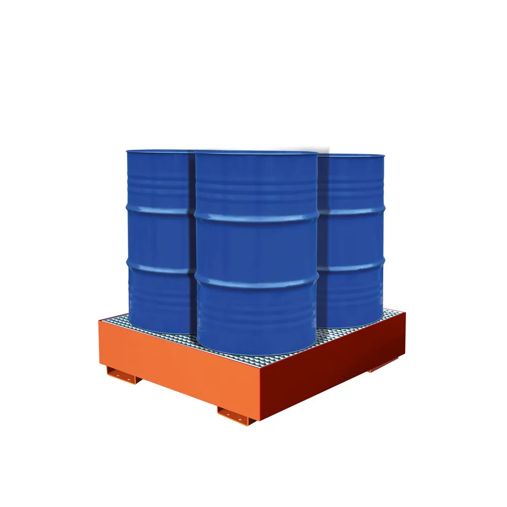Eichinger® - Auffangwanne mit geraden Seitenwänden, mit Gitterrost, 4 x Fässer, reinorange Hover Image