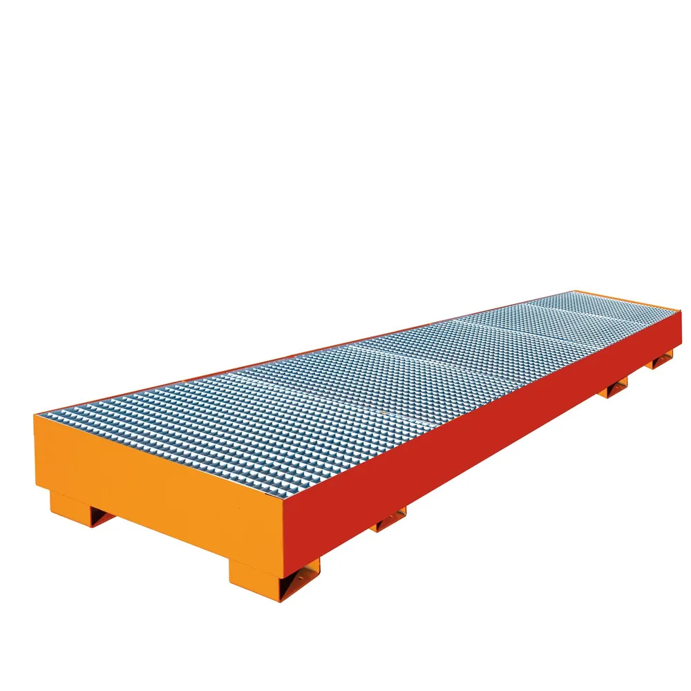 Eichinger® - Auffangwanne mit geraden Wänden, mit Gitterrost 4 x Fässer, reinorange