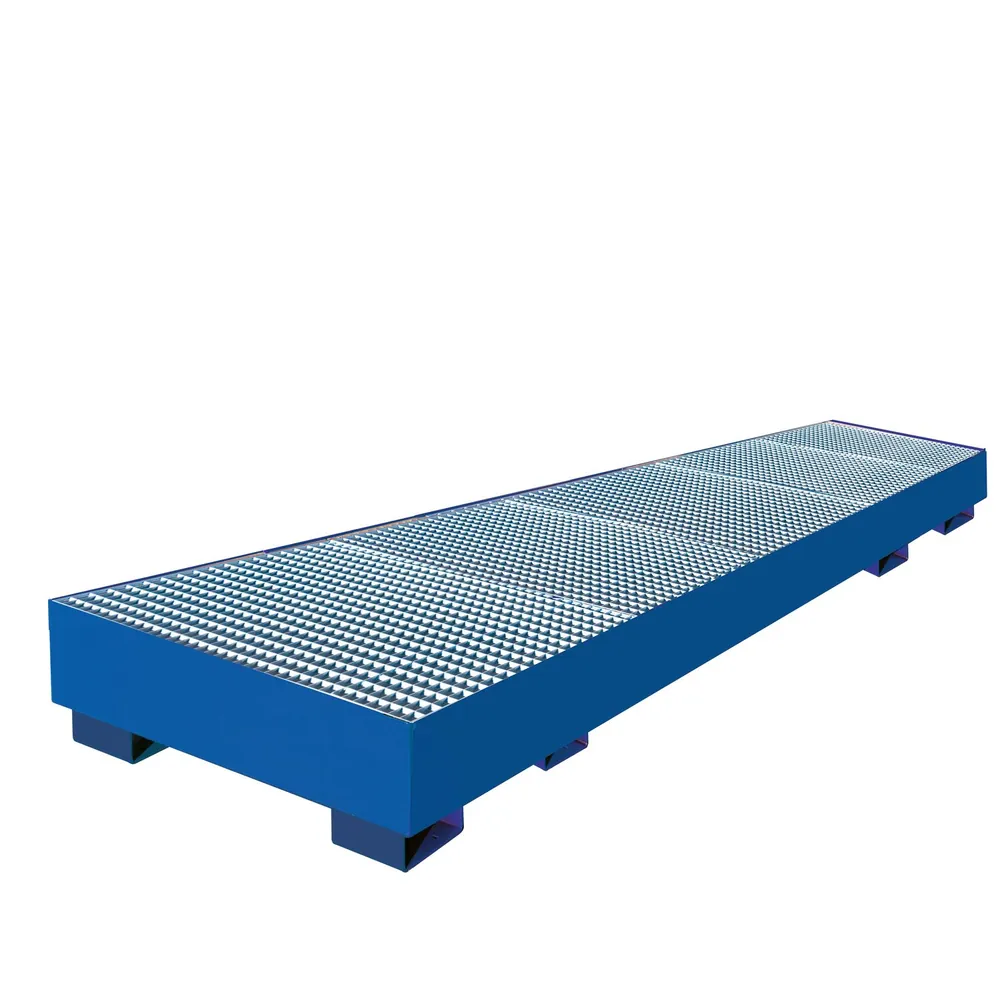 Eichinger® - Auffangwanne mit geraden Wänden, mit Gitterrost 4 x Fässer, enzianblau