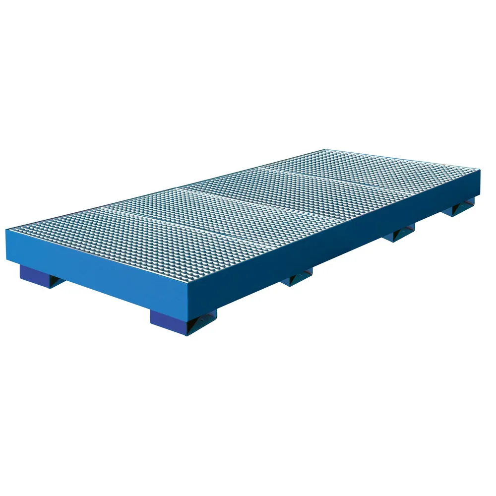 Eichinger® - Auffangwanne mit geraden Wänden, mit Gitterrost 8 x Fässer, enzianblau
