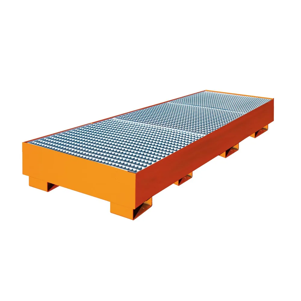 Eichinger® - Auffangwanne mit geraden Wänden, mit Gitterrost 3 x Fässer, reinorange