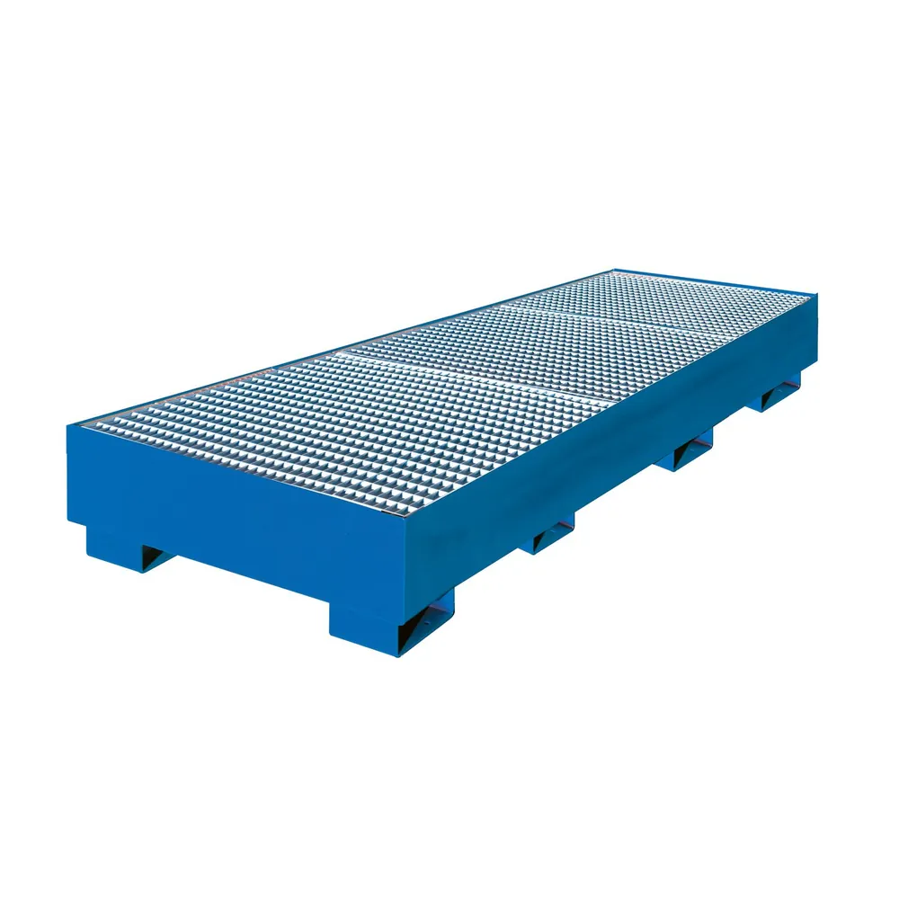 Eichinger® - Auffangwanne mit geraden Wänden, mit Gitterrost 3 x Fässer, enzianblau