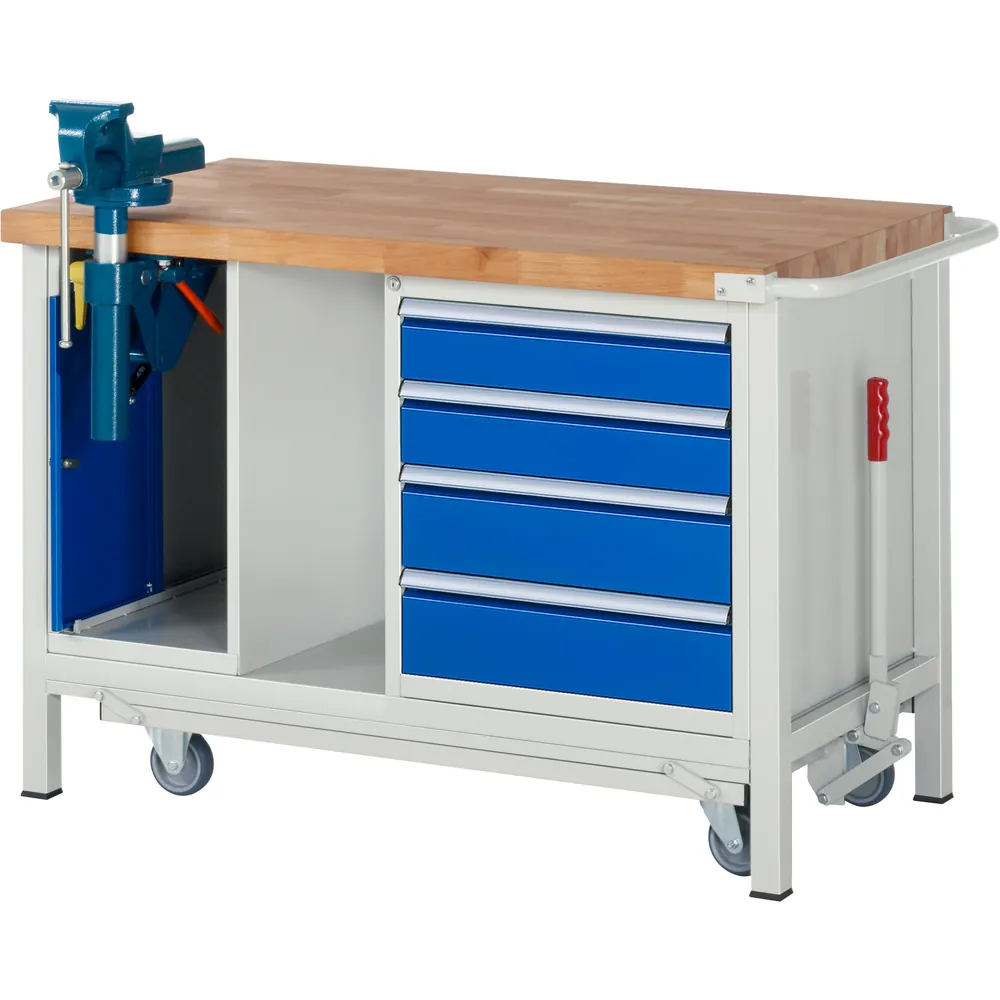 RAU. - Absenkbare Werkbank Modell 8185, 1250 x 700 x 880mm, 4 Schubladen