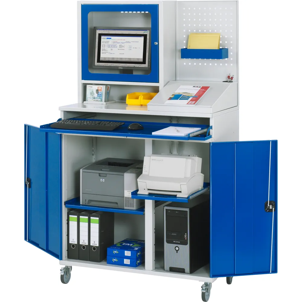 RAU. - Computer-Schrank Modell 67, RAL 7035 / RAL 5010, fahrbar, 1100 x 520mm